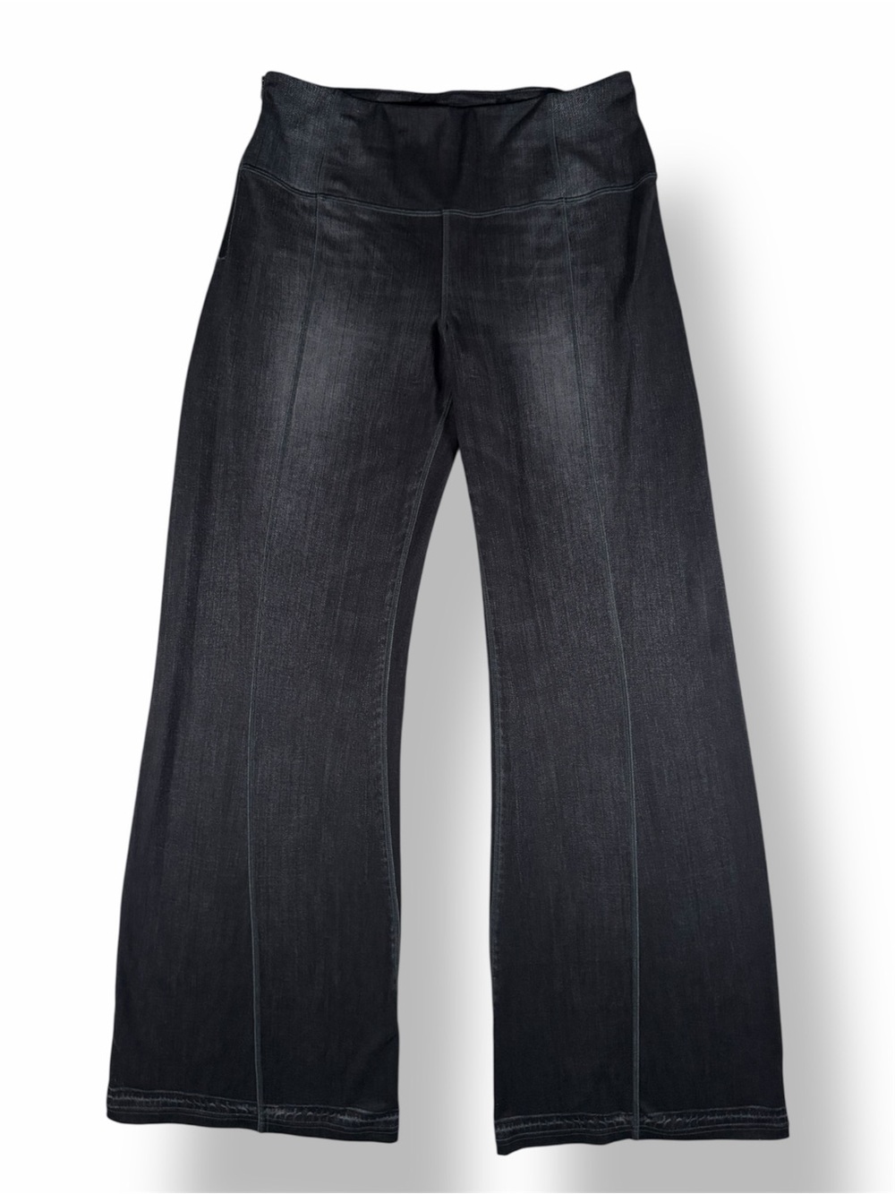 Lucy Indigo Flare Denim Jean Look Wide Leg Pull On Yoga Pants M